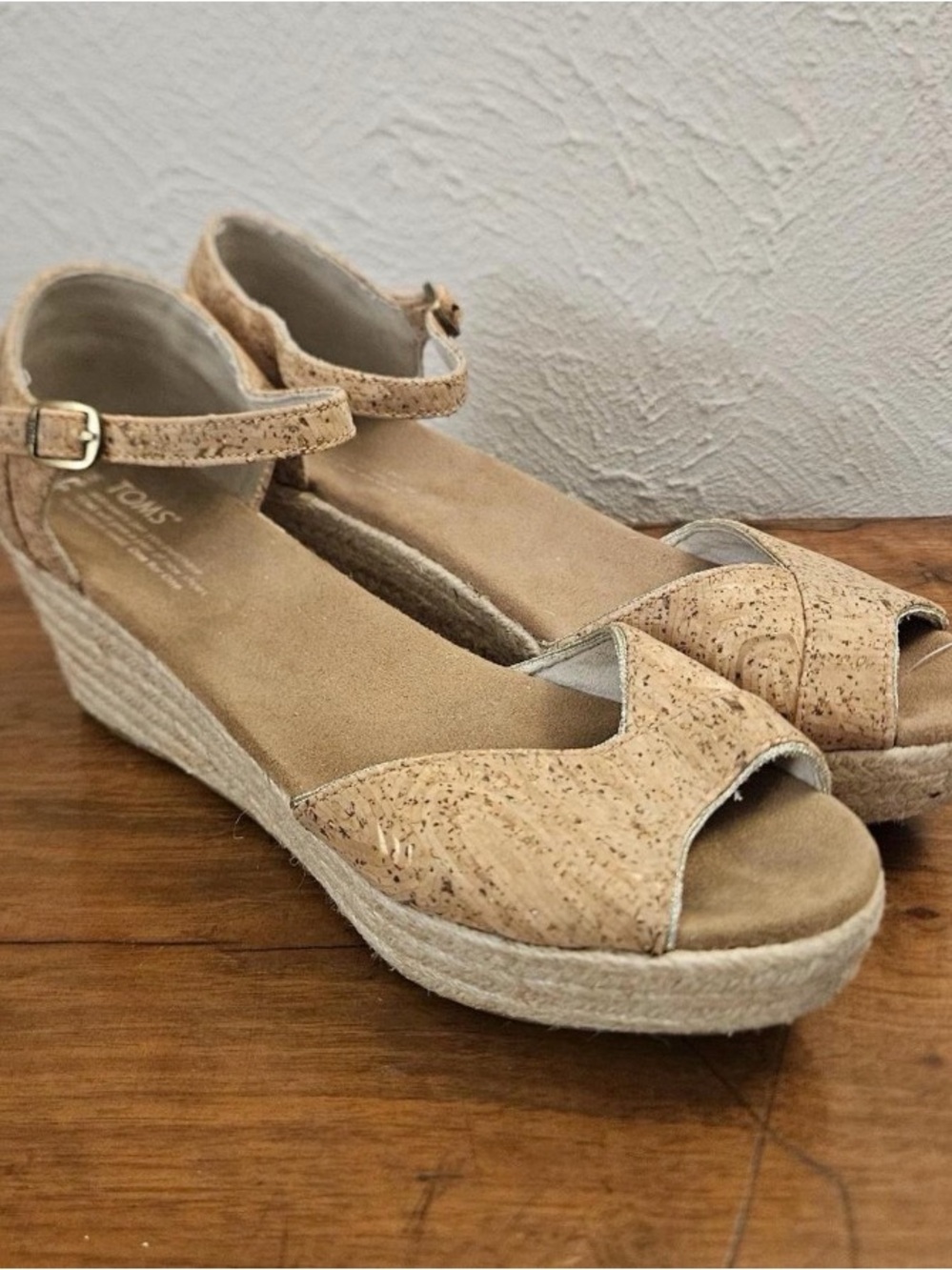 TOMS Women's Cork Espadrille Wedge Sandals - Natural 8.5